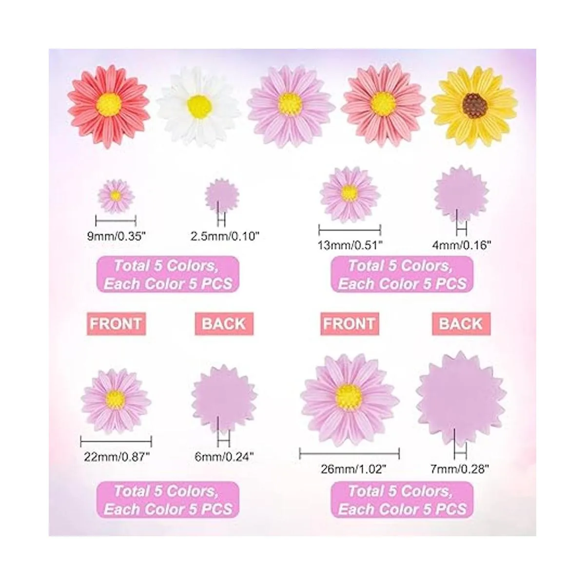 PH PandaHall 75 piezas de 5 colores de flores de