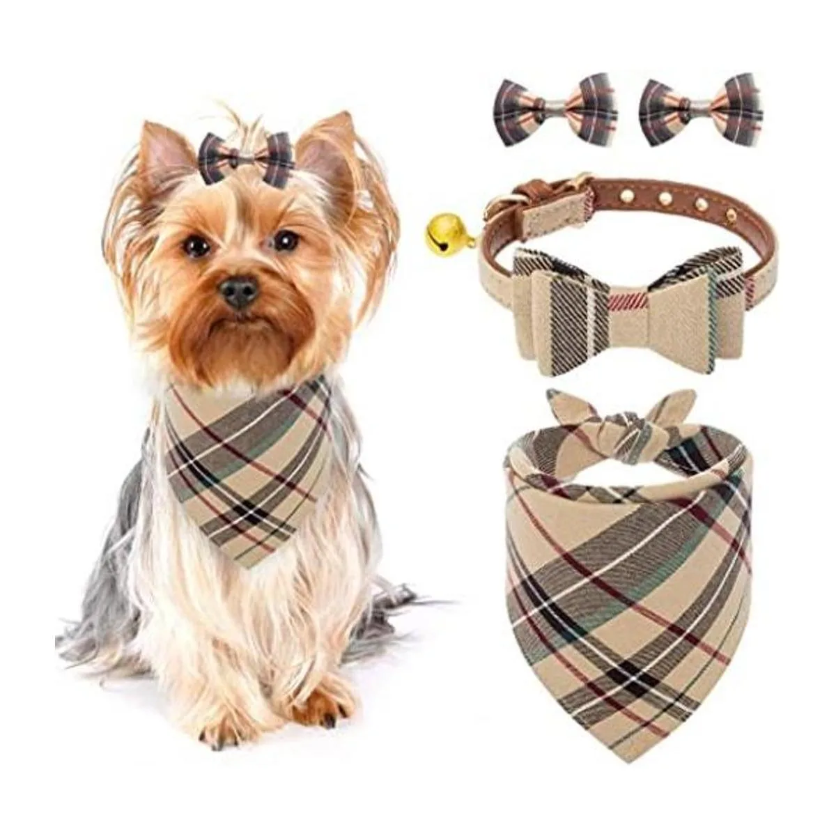 PUPTECK Collar de perro con lazo y campana pañuelo