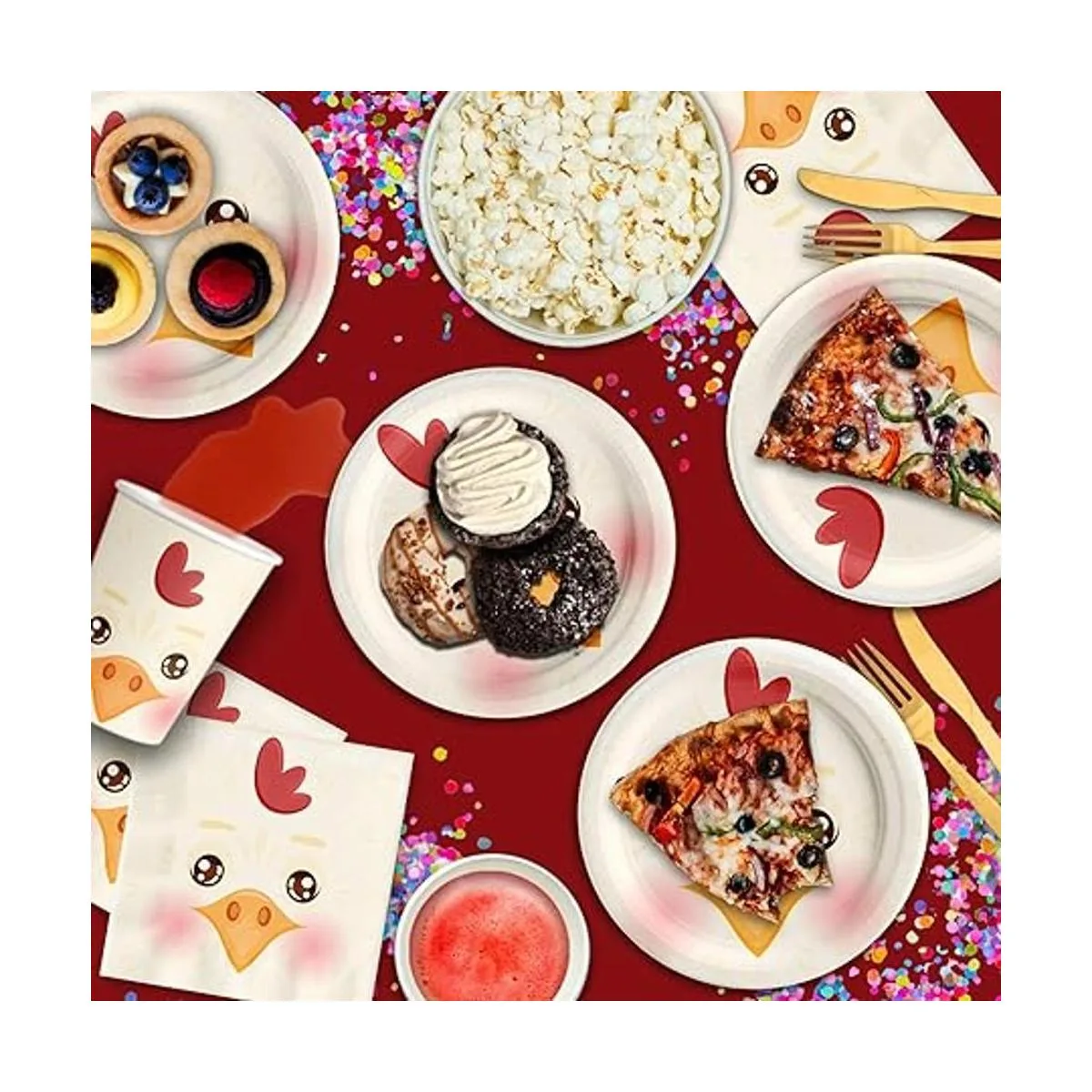 Juego de suministros de fiesta de cumpleaños de pollo_2