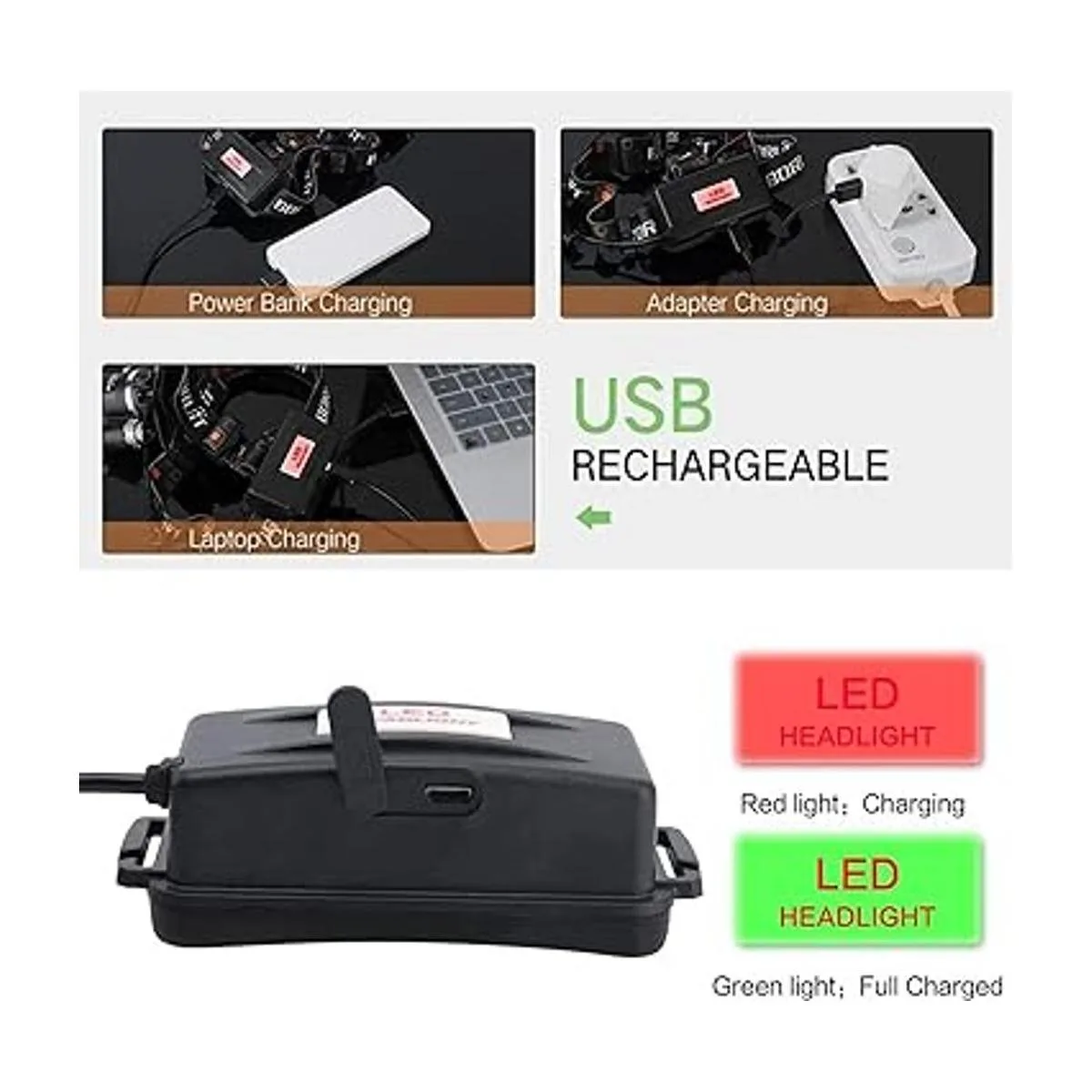 BORUiT RJ3000 Faro delantero LED con luz verde_4