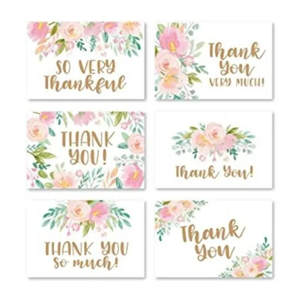24 tarjetas de agradecimiento florales de rubor rosa con_1