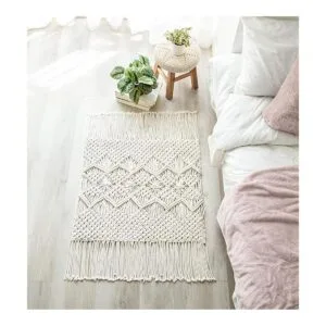 Mkono Alfombra bohemia de macramé tejida de algodón con_1