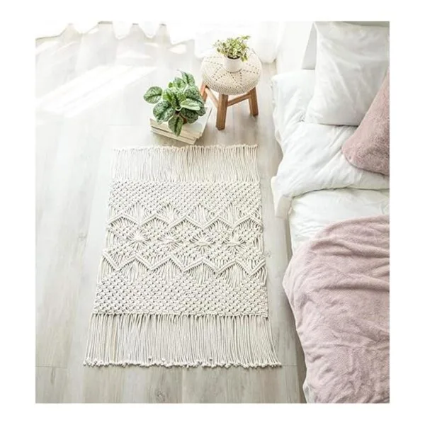 Mkono Alfombra bohemia de macramé tejida de algodón con_1