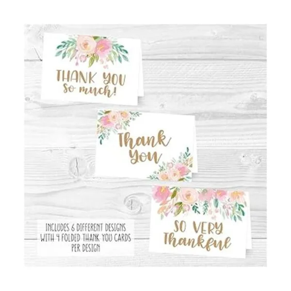 24 tarjetas de agradecimiento florales de rubor rosa con_6