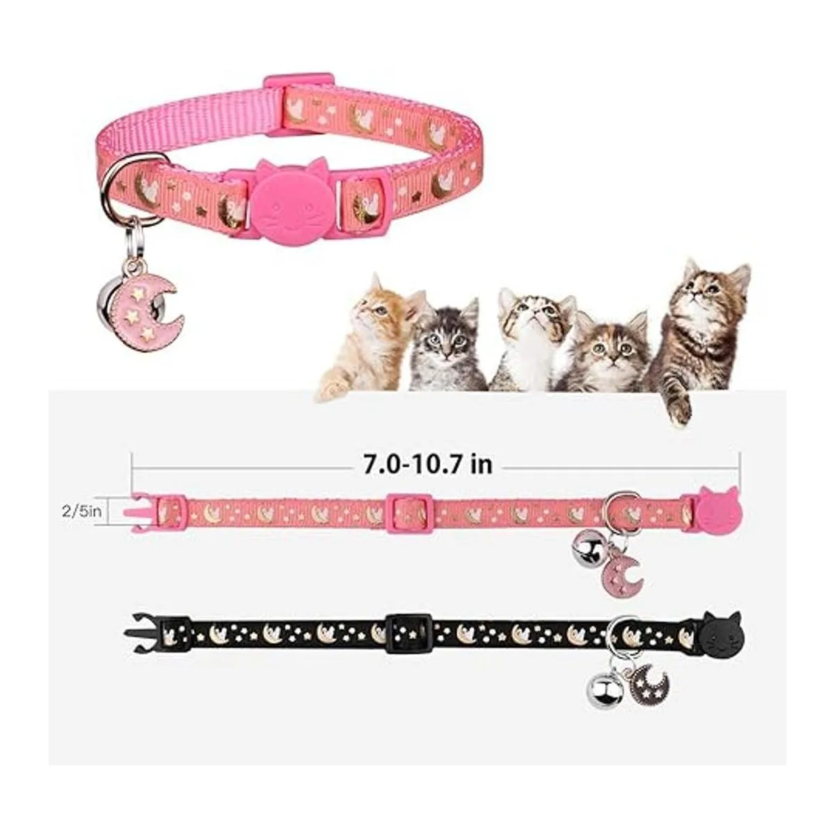 2 collares de gatos separados con lunas campanas
