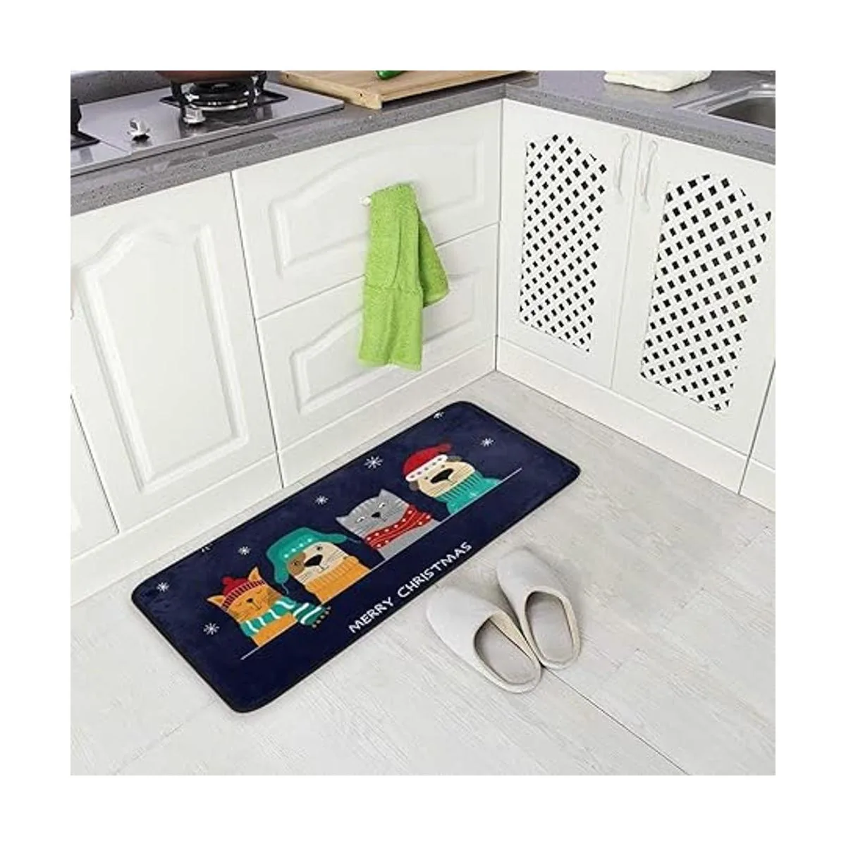 Alfombra de cocina antideslizante para perros de Navidad_4