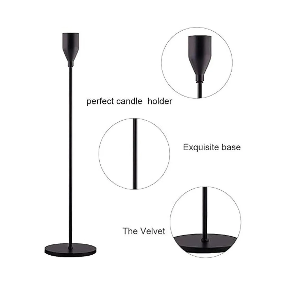 SUJUN Matte Black Candle Holders Set of 3 for Taper_2