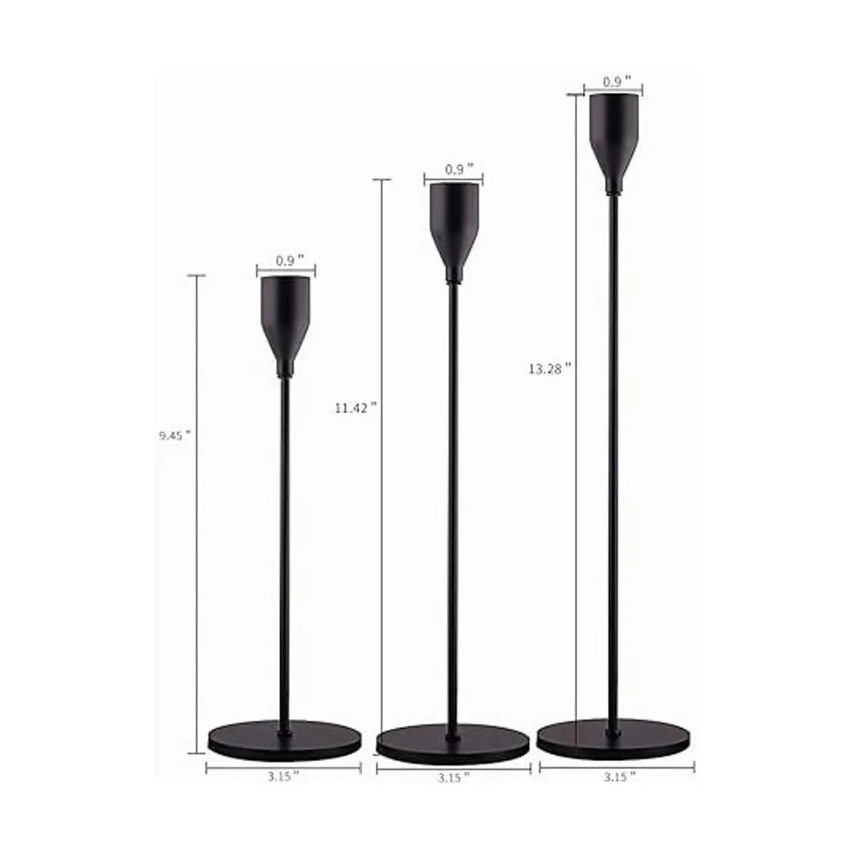 SUJUN Matte Black Candle Holders Set of 3 for Taper_3