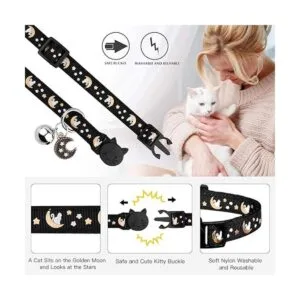 2 collares de gatos separados con lunas campanas