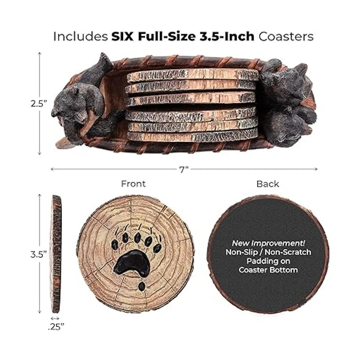Juego de posavasos de oso 6 posavasos rústicos de tamaño_3