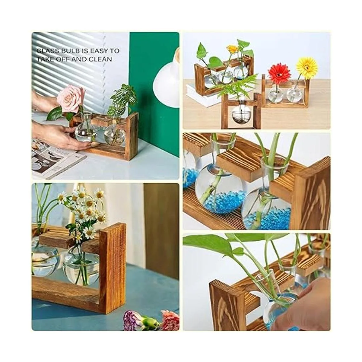 Kingbuy Florero de vidrio en forma de bulbo con soporte_3