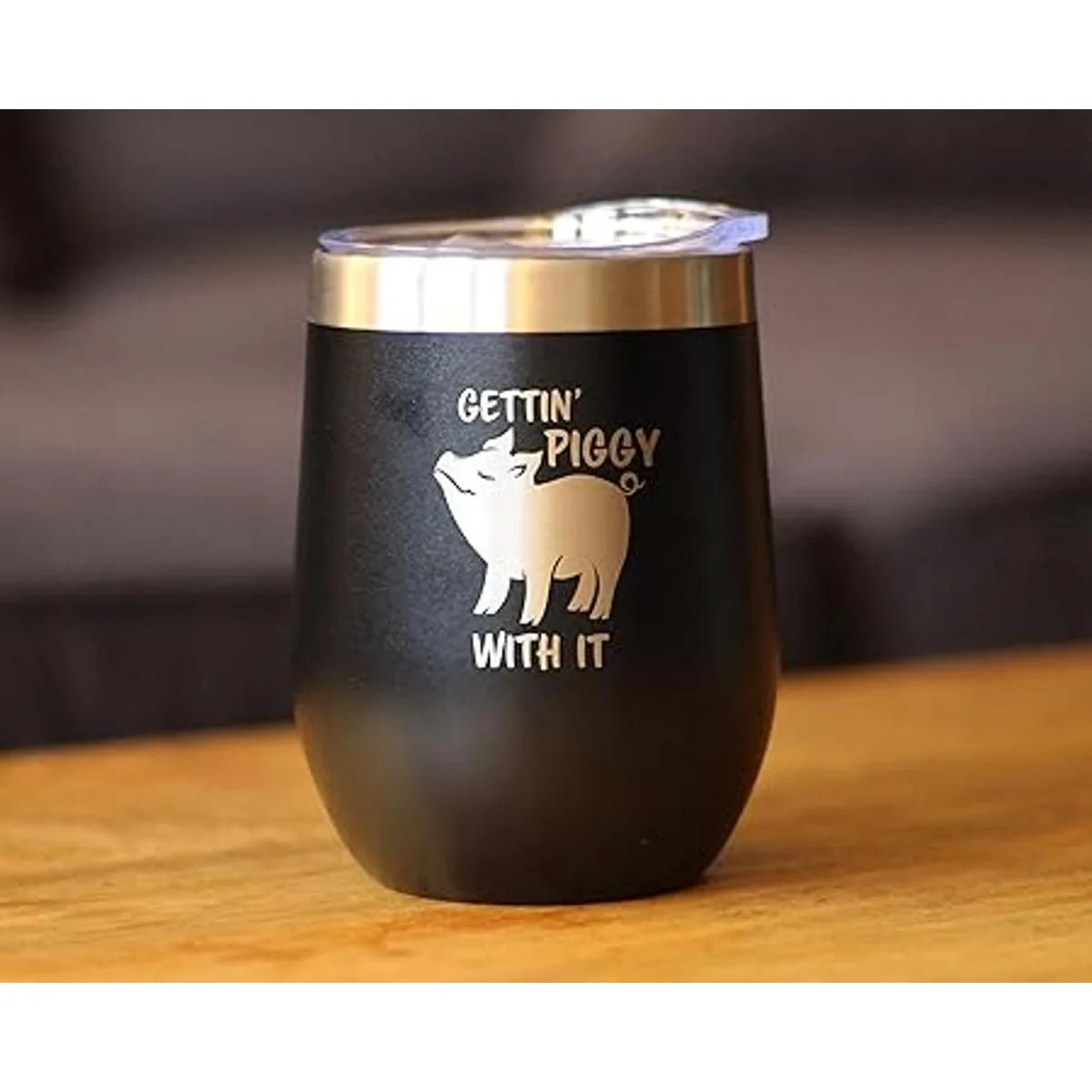 Gettin Piggy Vaso de vino con tapa deslizante Taza