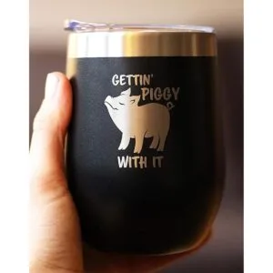 Gettin Piggy Vaso de vino con tapa deslizante Taza