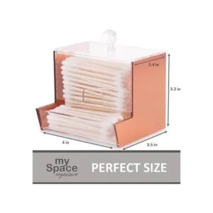 Soporte de acrílico de oro rosa para hisopos de algodón de