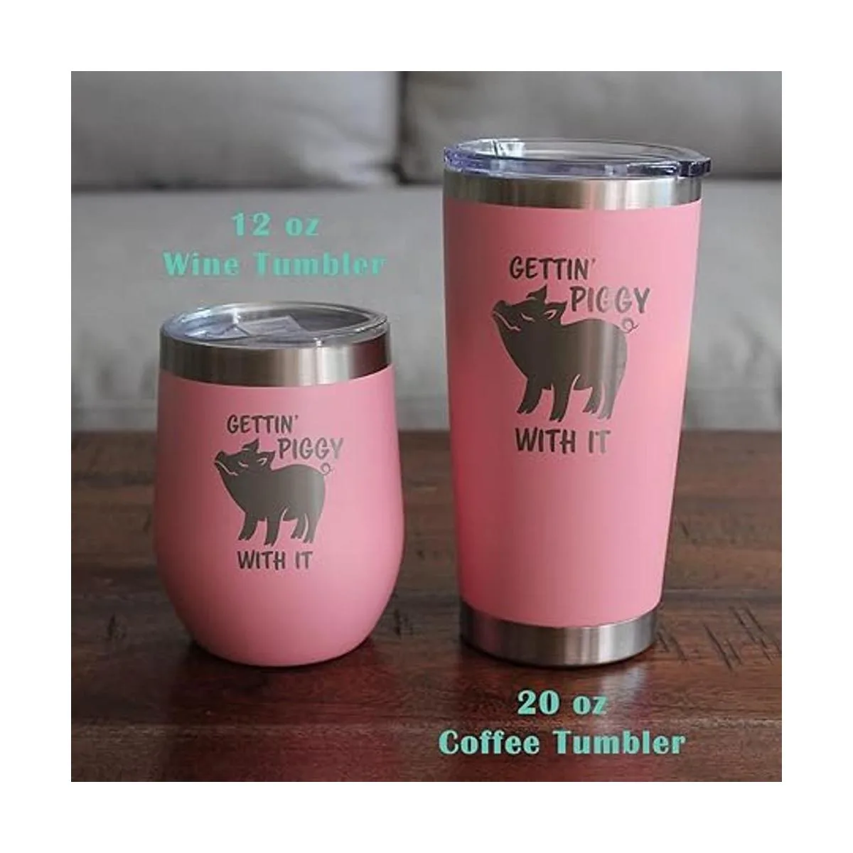 Gettin Piggy Vaso de vino con tapa deslizante Taza