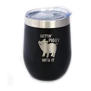 Gettin Piggy Vaso de vino con tapa deslizante Taza
