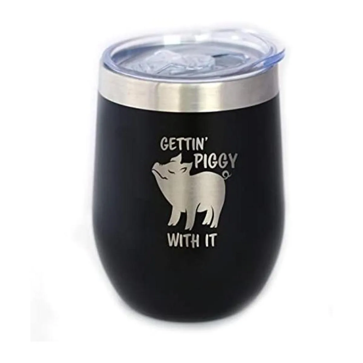 Gettin Piggy Vaso de vino con tapa deslizante Taza