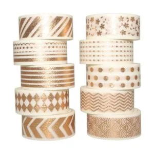Gold Foil Washi Tape Set 15MM White Skinny Masking