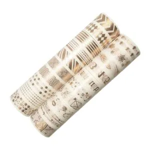 Gold Foil Washi Tape Set 15MM White Skinny Masking