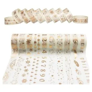 Gold Foil Washi Tape Set 15MM White Skinny Masking