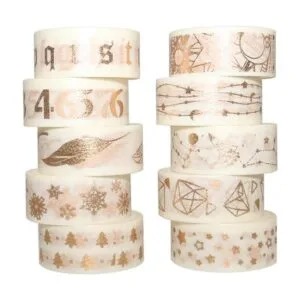 Gold Foil Washi Tape Set 15MM White Skinny Masking
