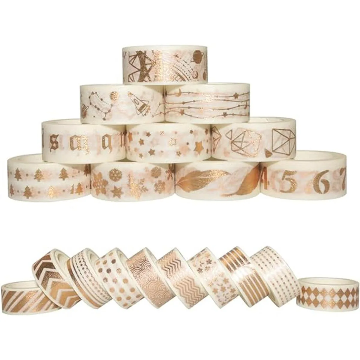 Gold Foil Washi Tape Set 15MM White Skinny Masking