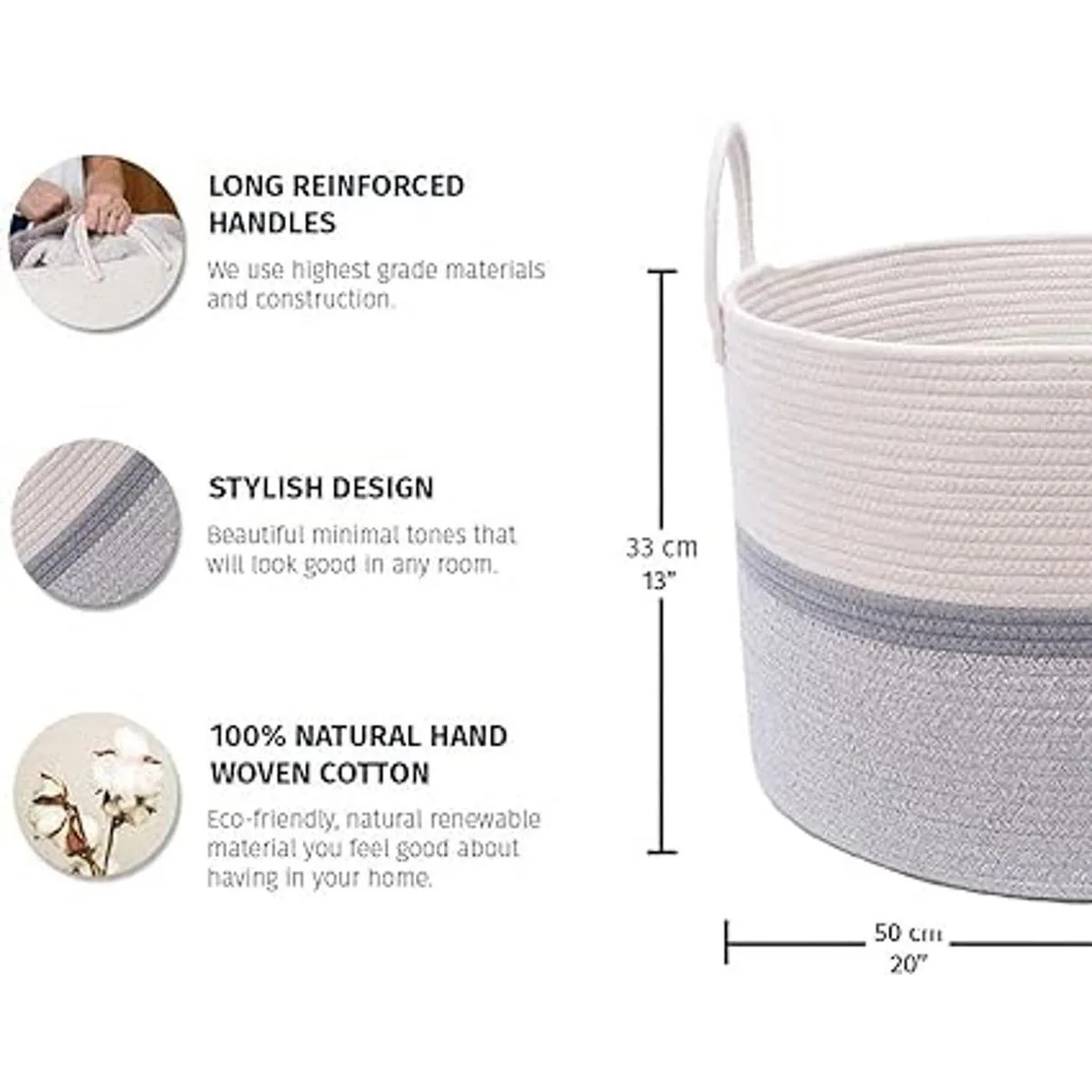 OrganiHaus Cesta de algodón extra grande con asas largas_2