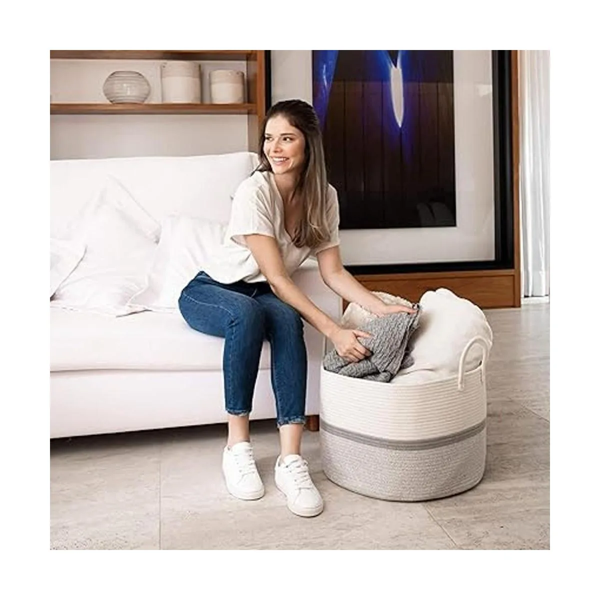 OrganiHaus Cesta de algodón extra grande con asas largas_4