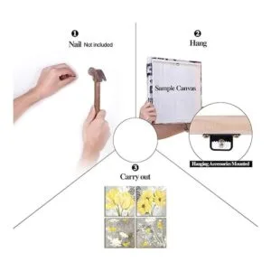 Arte de pared de pájaros de flores grises amarillas y