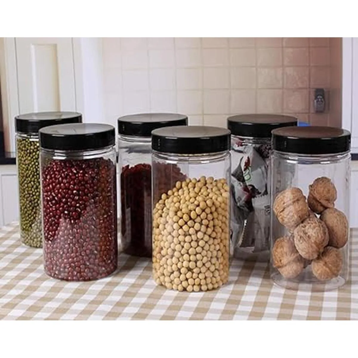 Lawei Paquete de 8 tarros de plástico transparente de 34