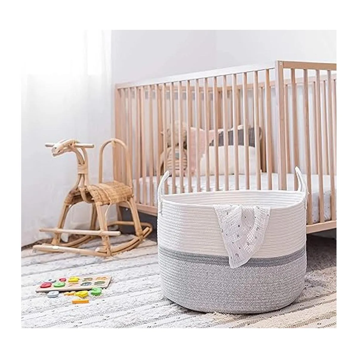 OrganiHaus Cesta de algodón extra grande con asas largas_5