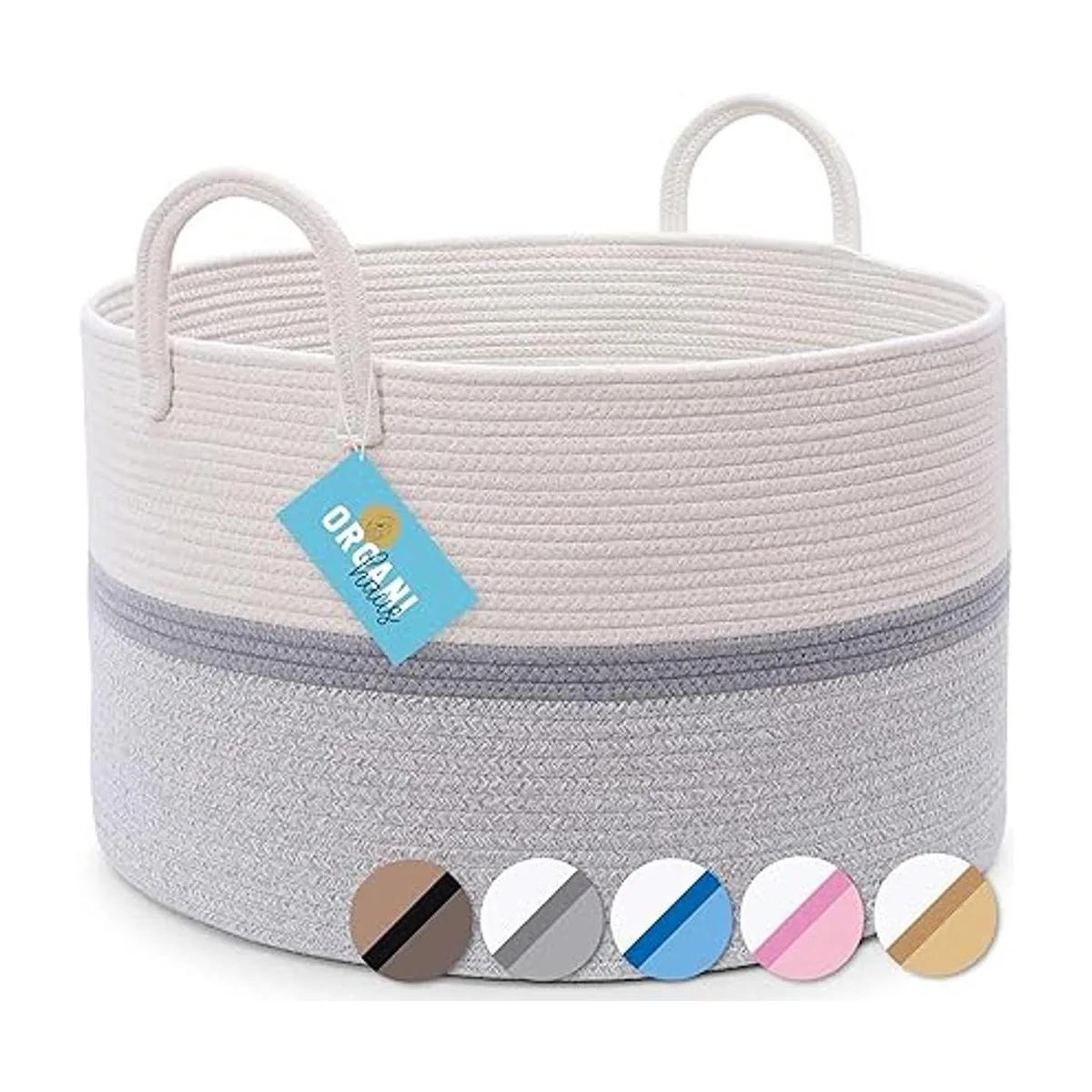 OrganiHaus Cesta de algodón extra grande con asas largas_1