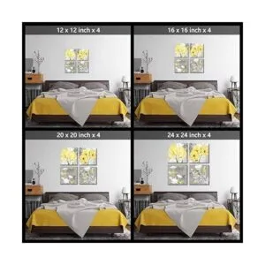 Arte de pared de pájaros de flores grises amarillas y