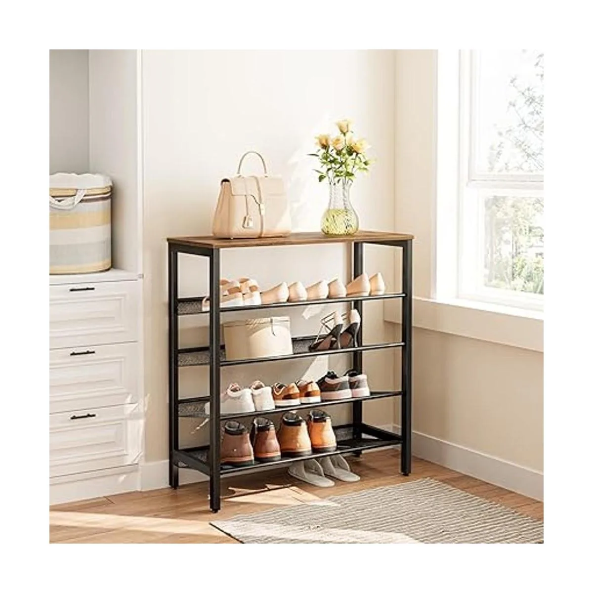 HOOBRO Zapatero de 5 niveles con estante para 16 pares