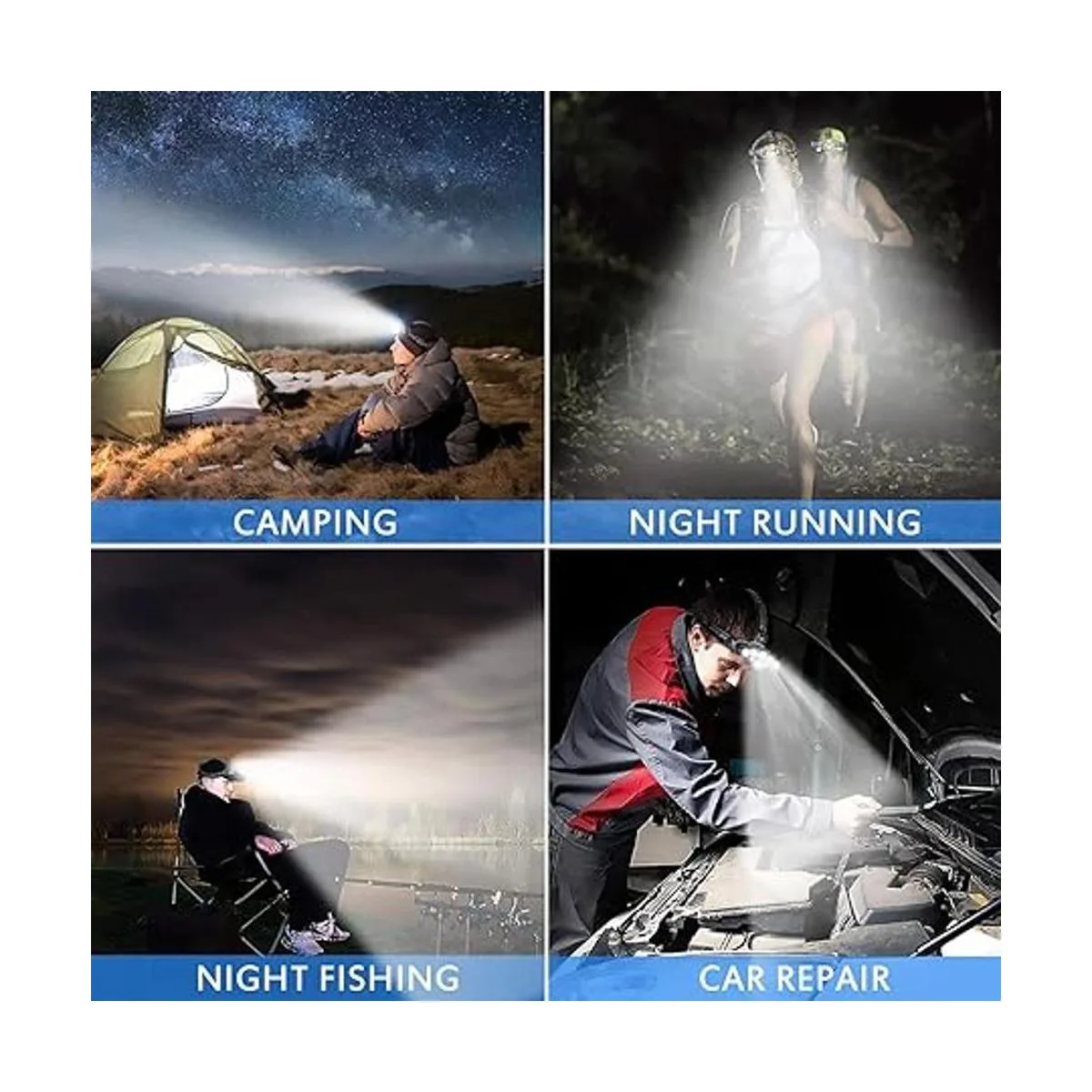 Linterna frontal recargable 8 luces LED de 18000 lúmenes