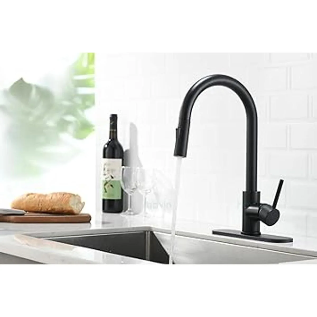 Havin Grifo de cocina negro con rociador extraíble con_3