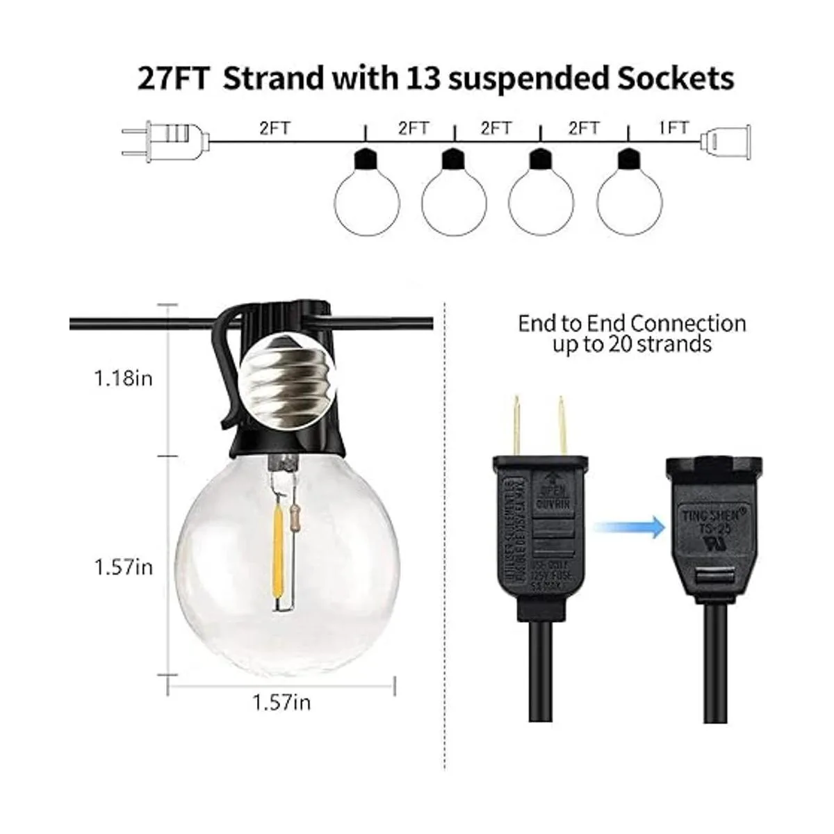 SUNTHIN Globe Outdoor String Lights 27FT Patio Lights_3