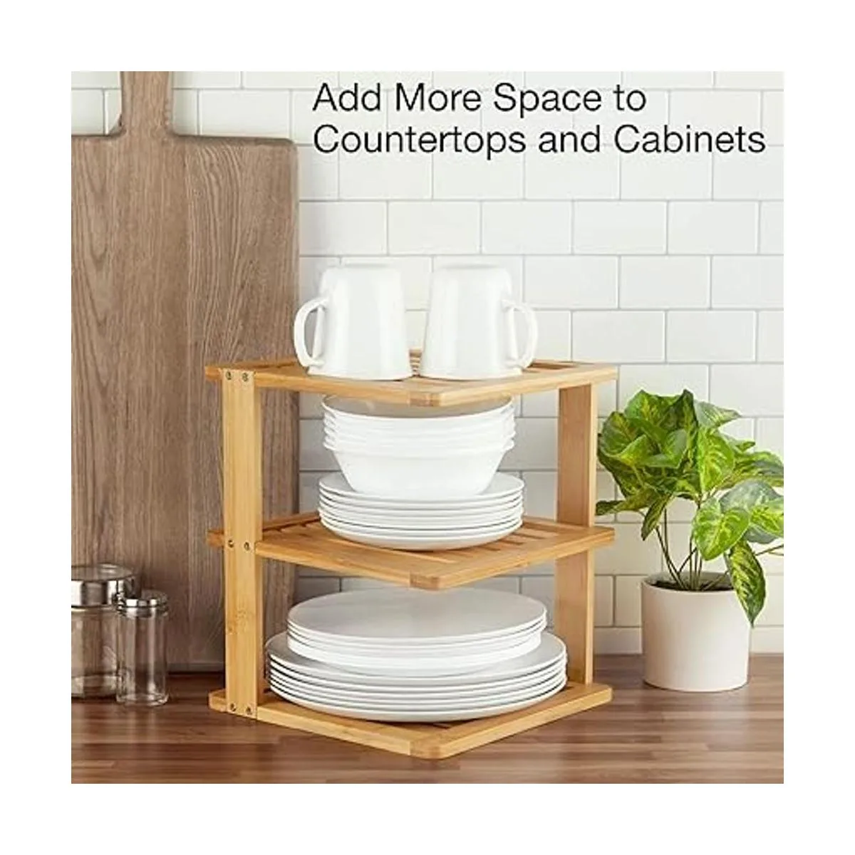 Estante esquinero de bambú 3 niveles de 10 x 10 pulgadas
