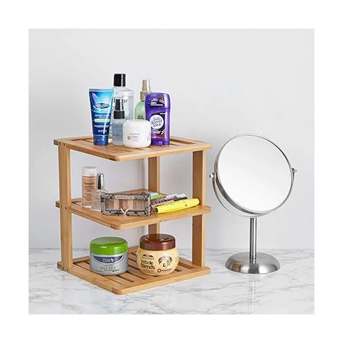 Estante esquinero de bambú 3 niveles de 10 x 10 pulgadas