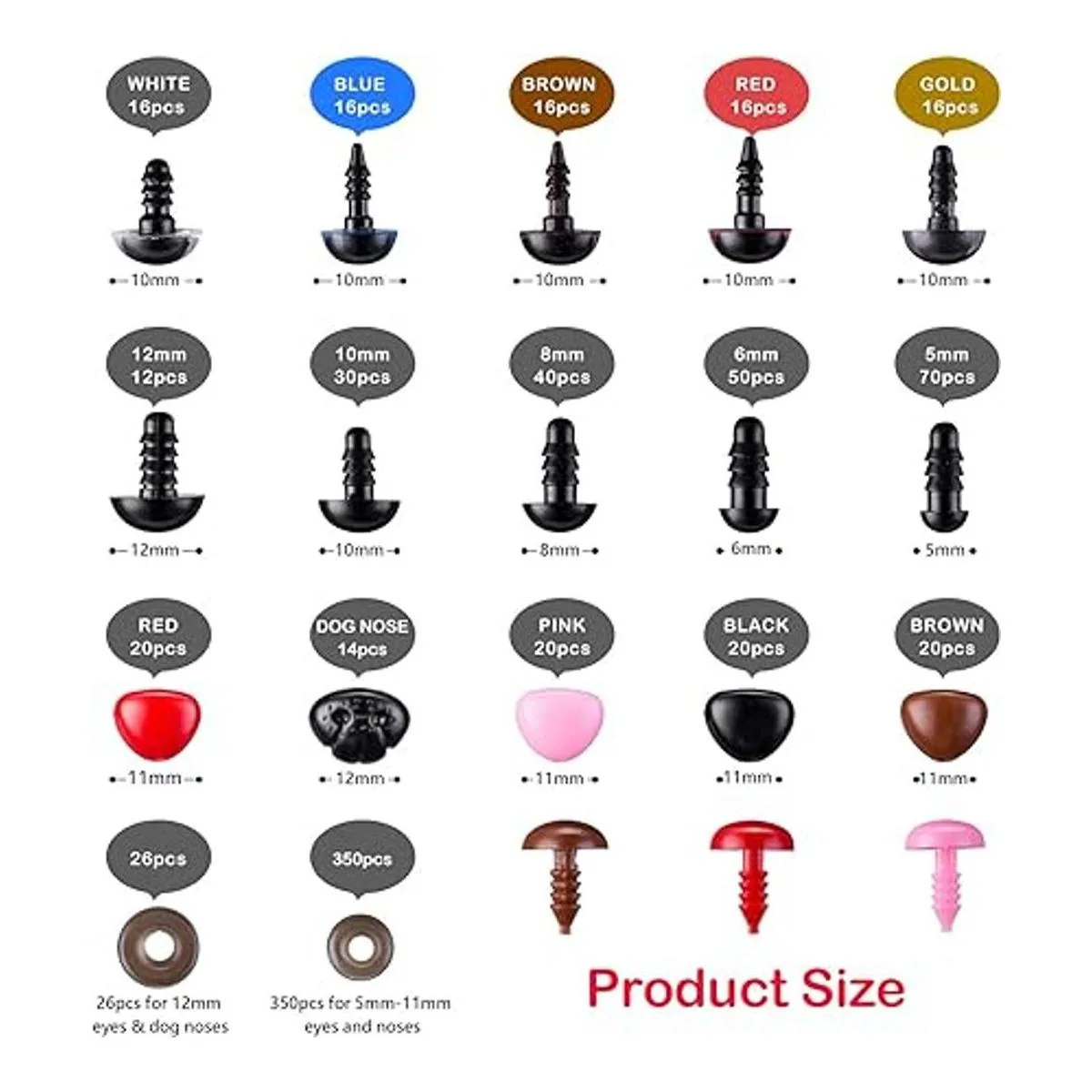 AMOKIA 752 piezas de ojos de seguridad y narices de