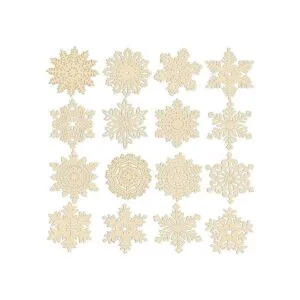 Juego de 32 adornos de copos de nieve de madera natural