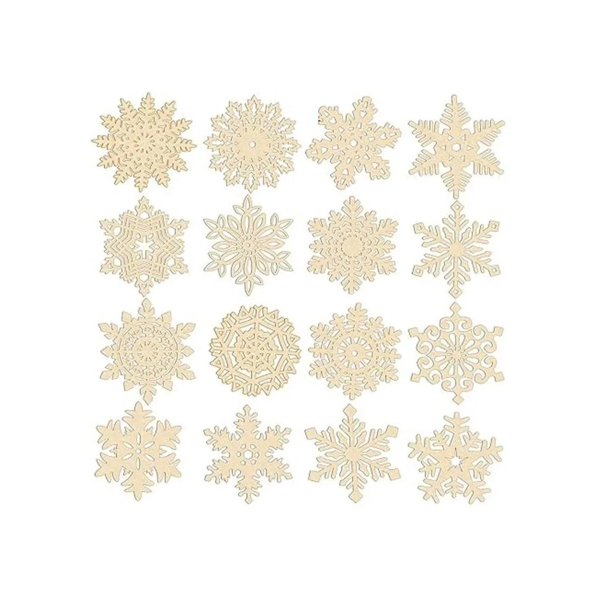 Juego de 32 adornos de copos de nieve de madera natural