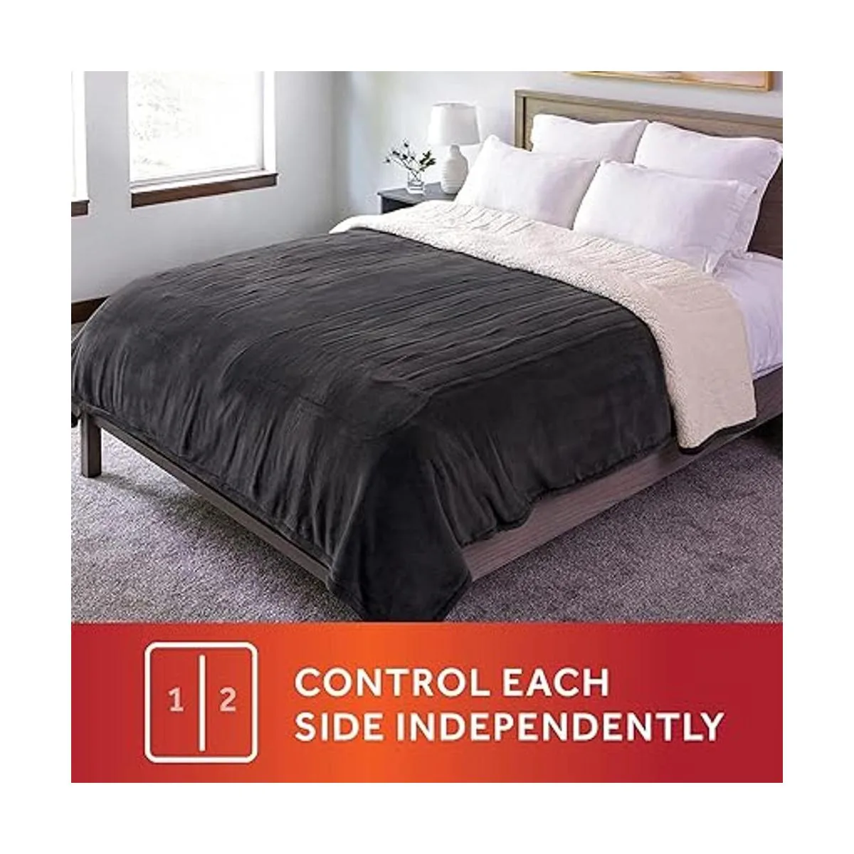 Sunbeam Royal Luxe Sherpa Night Fog Heated Blanket King_5