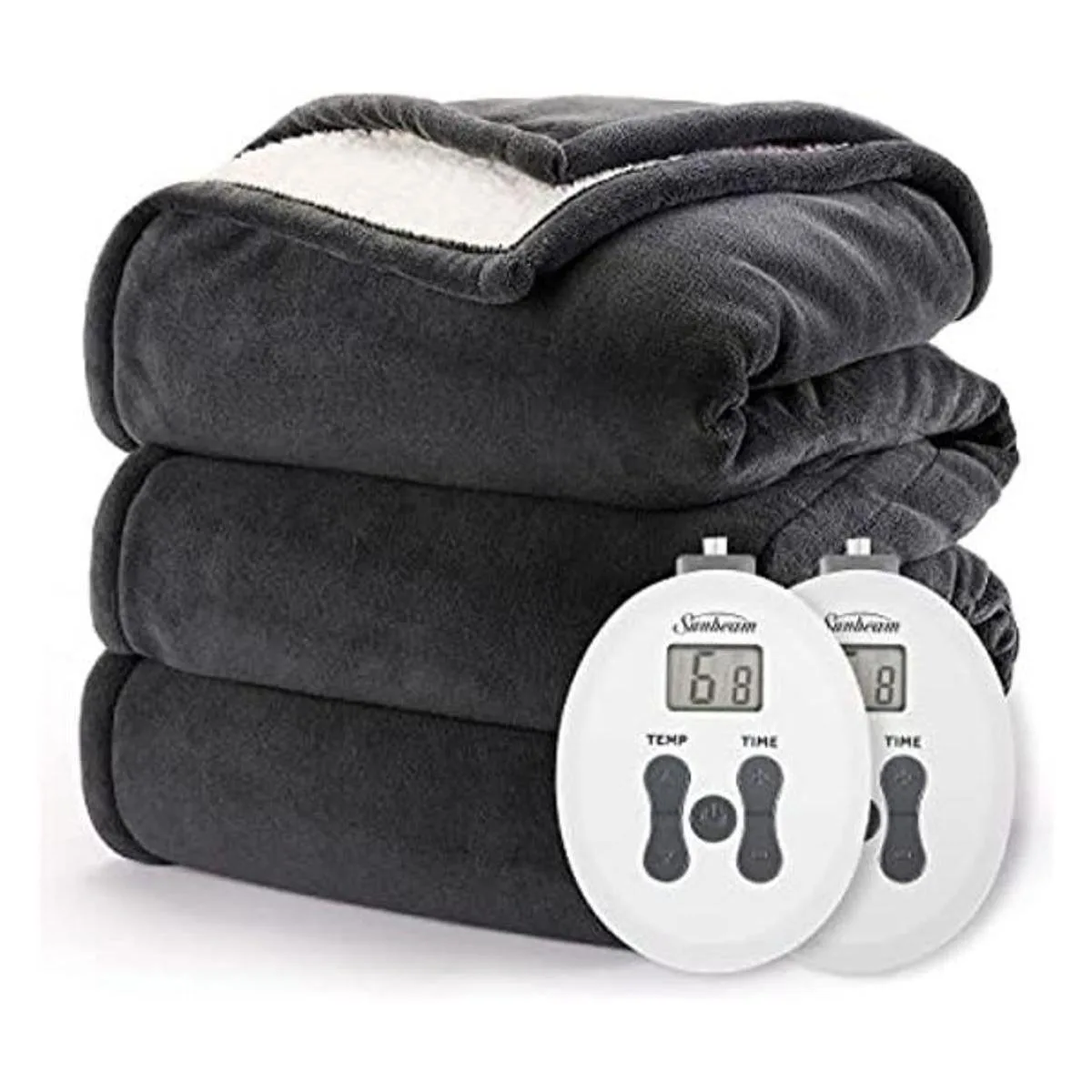 Sunbeam Royal Luxe Sherpa Night Fog Heated Blanket King_1