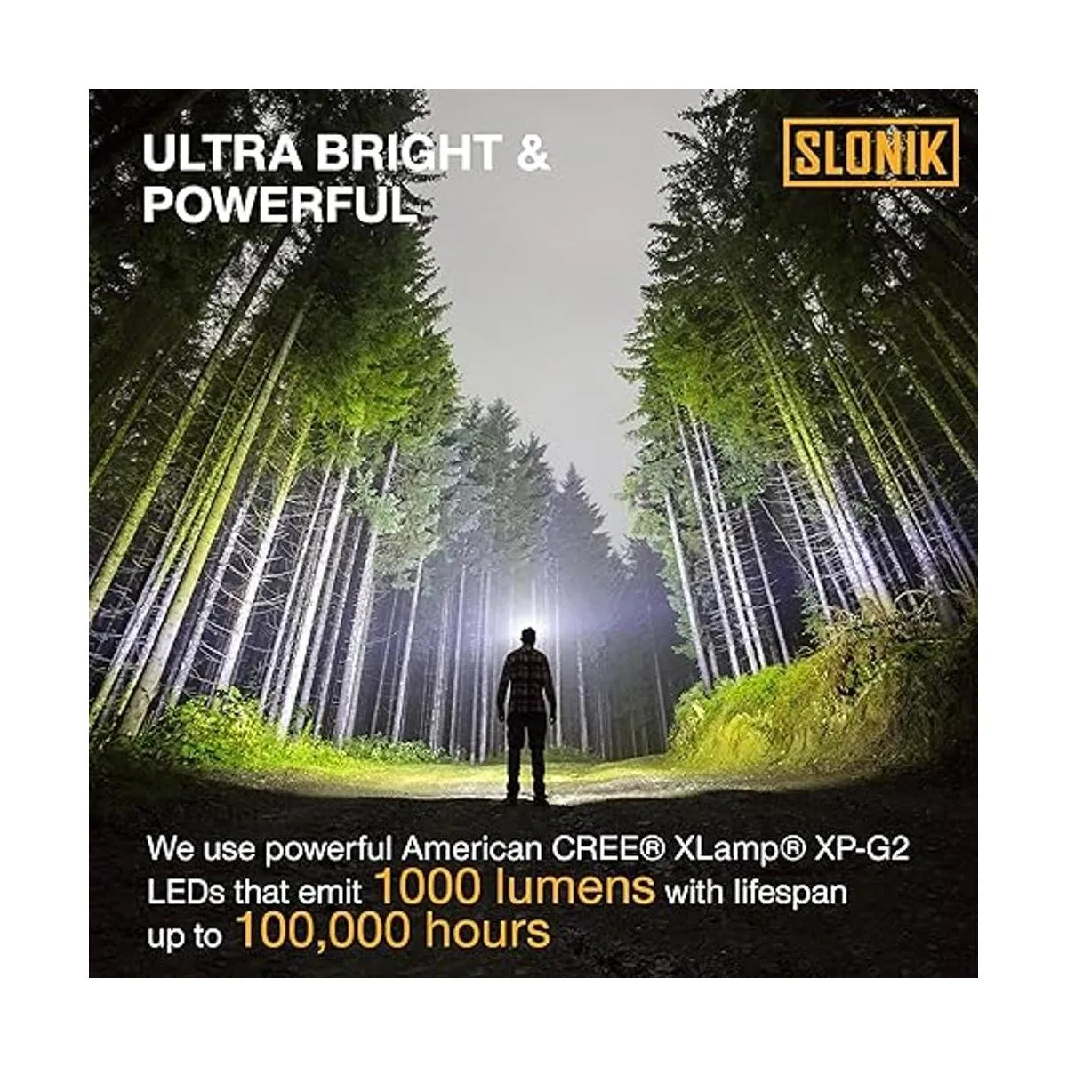 SLONIK Linterna frontal recargable para adultos 1000_3
