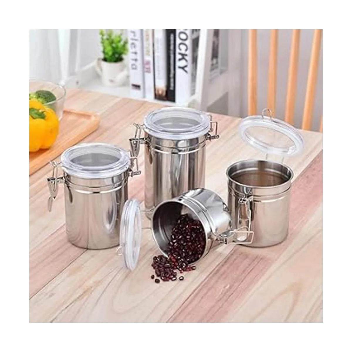 Foraineam Juego de 4 recipientes herméticos de acero