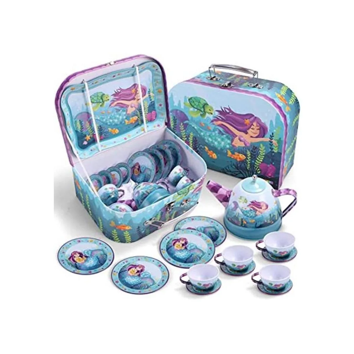 JOYIN 15Pcs Tin Teapot Set Tea Sets for Girls Pretend_1