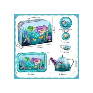 JOYIN 15Pcs Tin Teapot Set Tea Sets for Girls Pretend_4