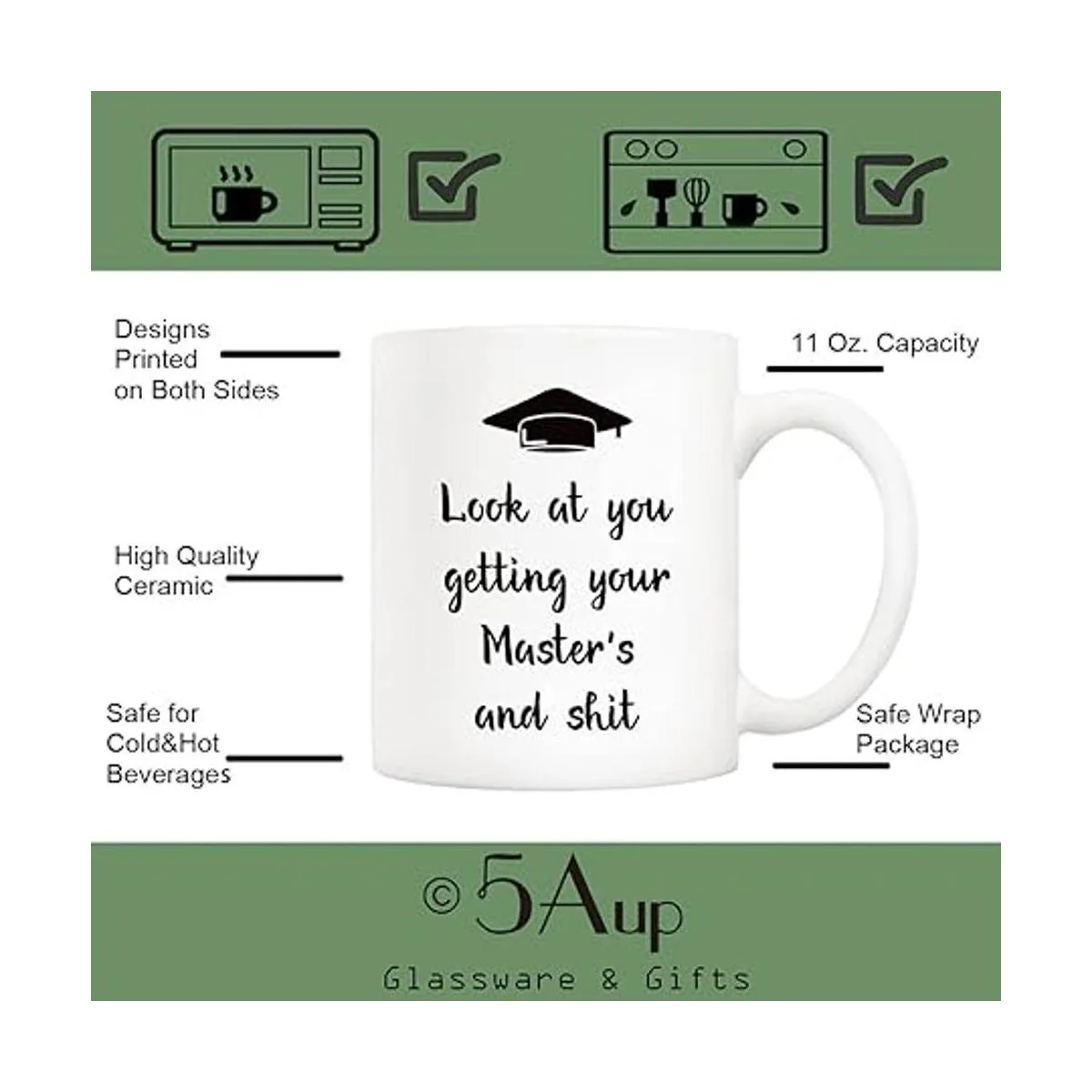 5Aup Regalos de Navidad Divertidos Masters Graduación Taza_3