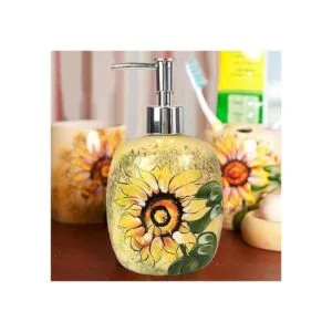 Dispensador de jabón pintado a mano de girasol de cerámica